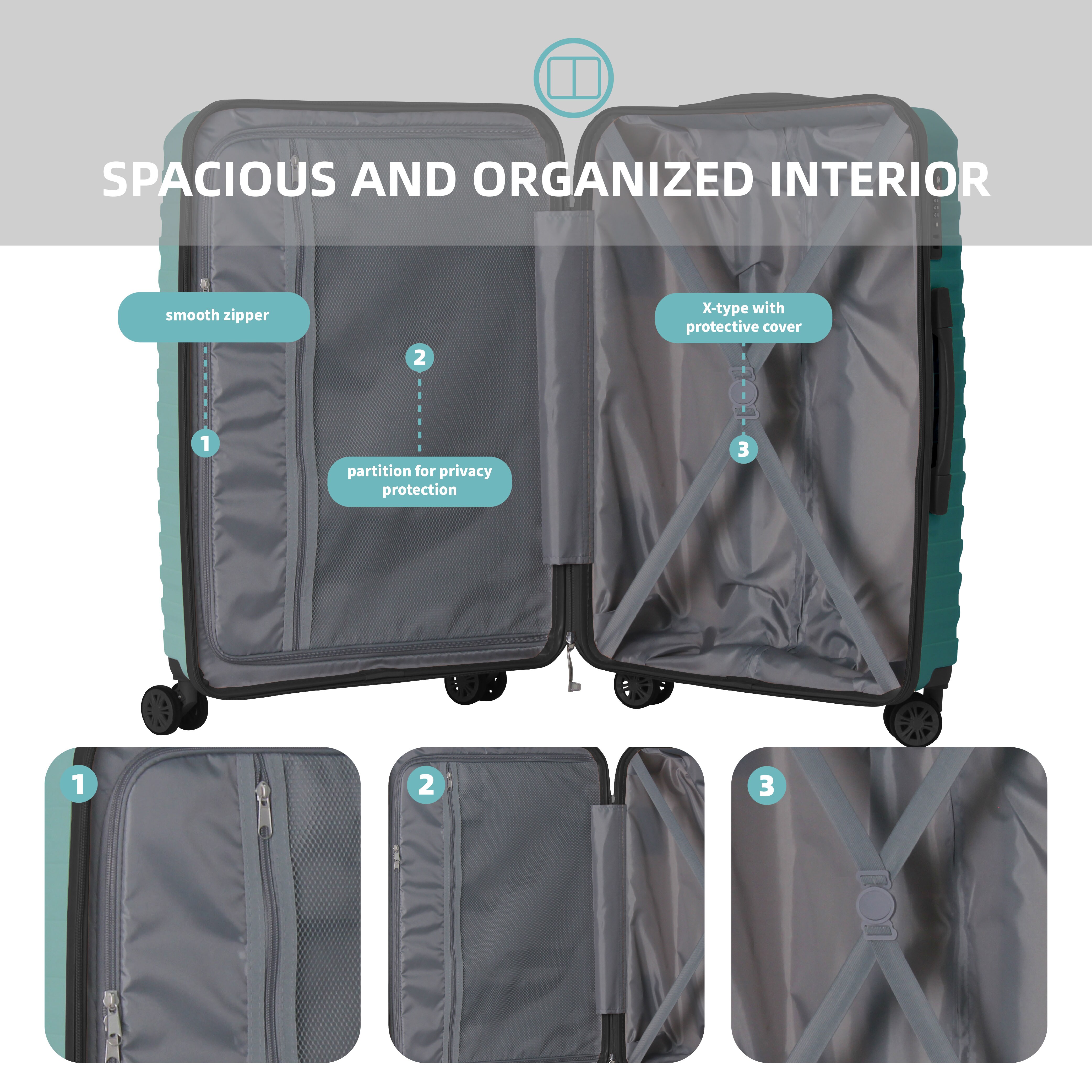 3-Piece Luggage Sets (20", 24", 28"), Suitcase With Wheels, Hardside Suitcase With Four Spinner Wheels And Scratch-Resistant Surface, SkyBlue_voghion.com